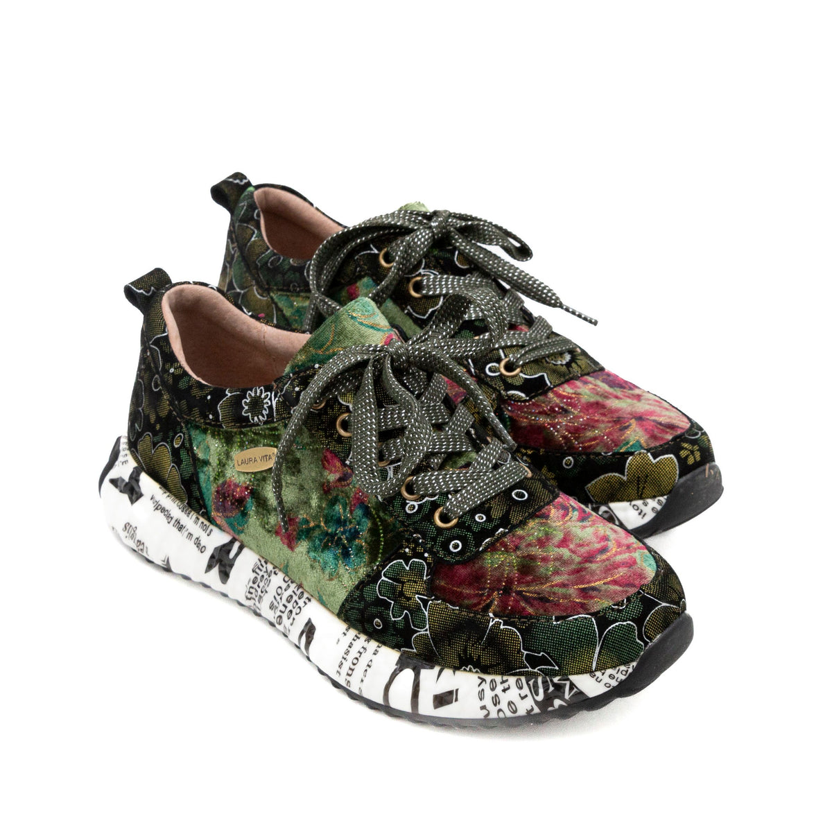 Sneakers Laura Vita Pour Femmes - Motif Floral, Velours, Lacets Lurex, Taille 38