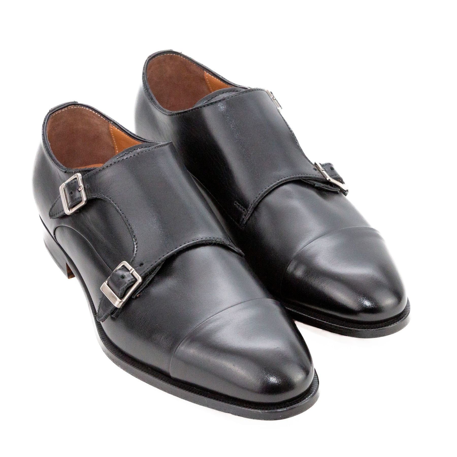 Scarpe Monk Nere da Uomo Doppia Fibbia in Pelle, Made in Italy